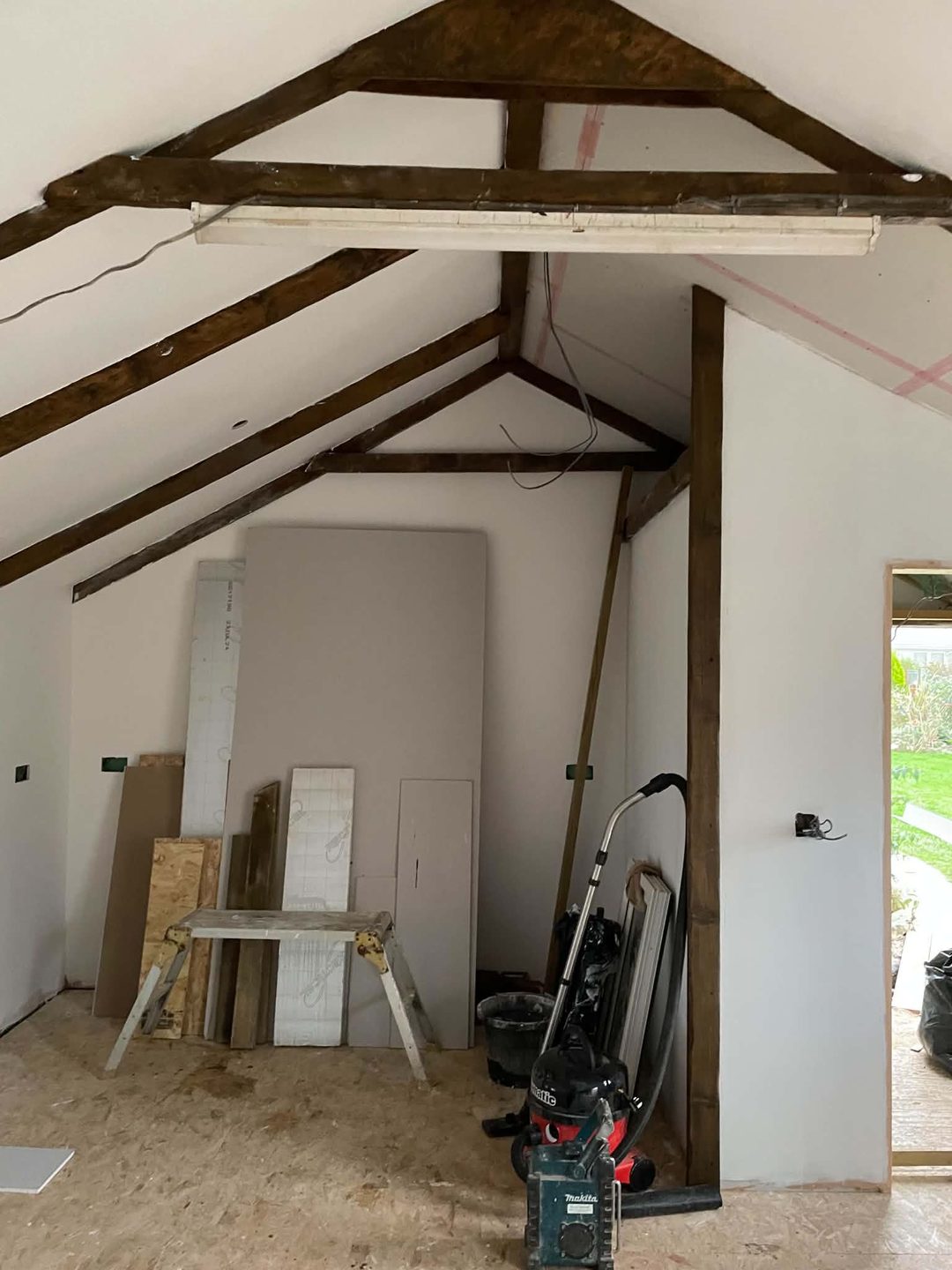 Vaulted Ceiling with Exposed Trusses